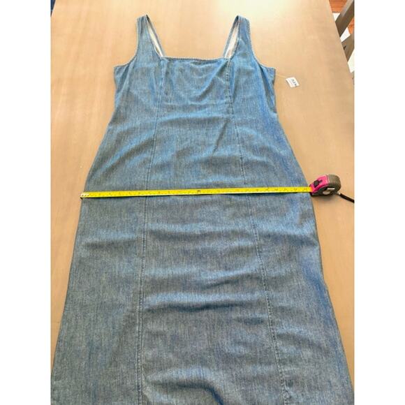 Old Navy Denim Chambray Midi Dress XL Blue Smocked Back Square Neck Cottagecore - Picture 13 of 15